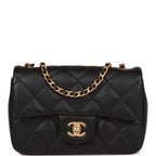 Chanel Mini Rectangular Heart Flap Bag Black Lambskin Aged Gold Hardware
