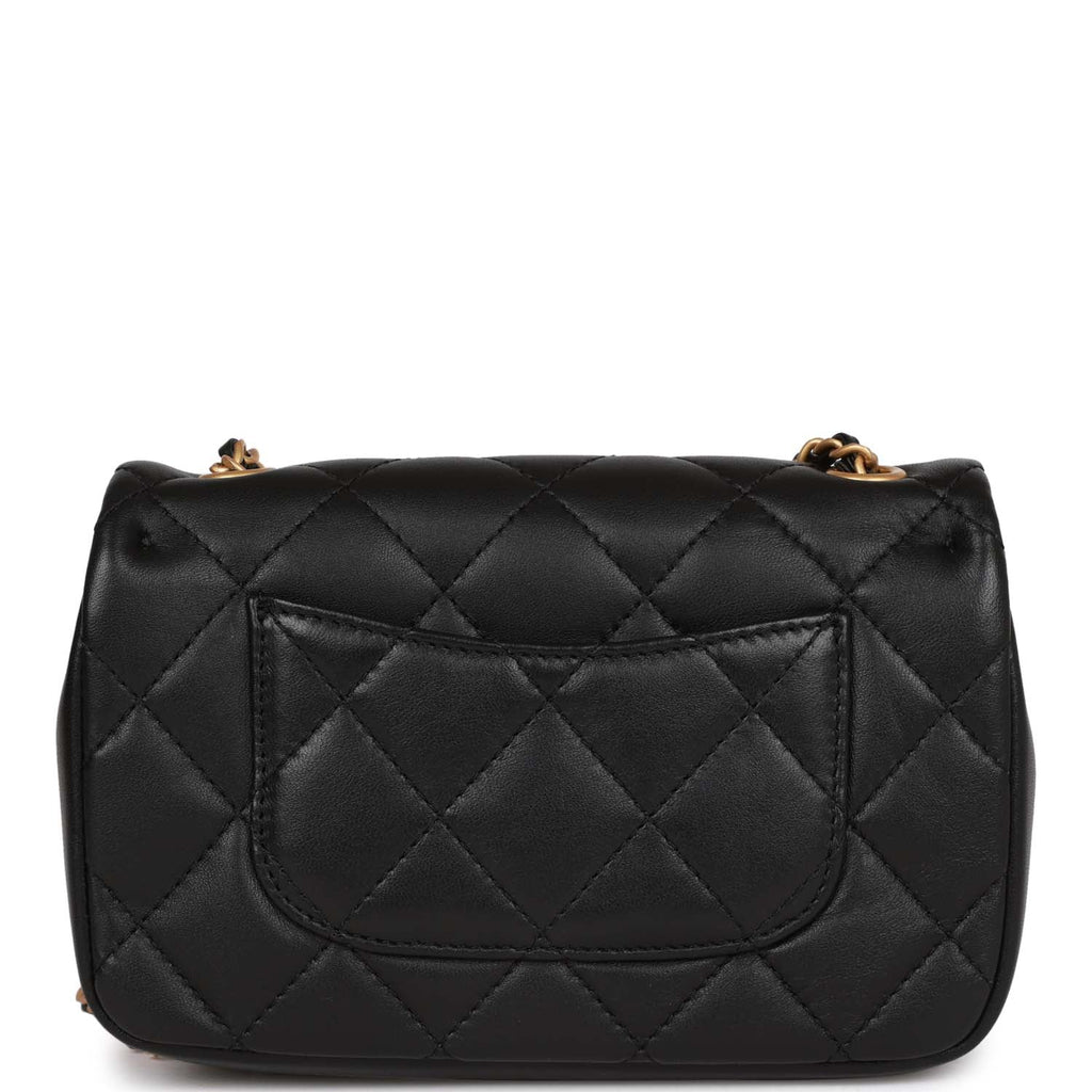 Chanel Mini Rectangular Heart Flap Bag Black Lambskin Aged Gold Hardware