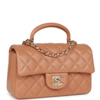 Chanel Mini Rectangular Flap with Top Handle Caramel Lambskin Light Gold Hardware