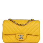 Chanel Mini Rectangular Flap Yellow Chevron Caviar Silver Hardware
