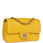 Chanel Mini Rectangular Flap Yellow Chevron Caviar Silver Hardware