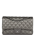 Chanel Medium Classic Double Flap Bag Metallic Grey Lambskin Silver Hardware