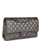Chanel Medium Classic Double Flap Bag Metallic Grey Lambskin Silver Hardware
