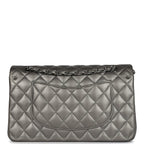 Chanel Medium Classic Double Flap Bag Metallic Grey Lambskin Silver Hardware