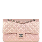 Chanel Medium Classic Double Flap Bag Pink Iridescent Lambskin Silver Hardware