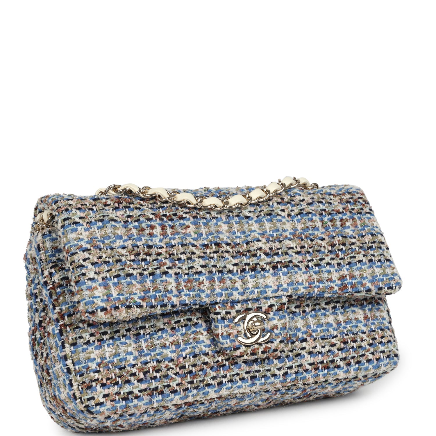 Chanel Medium Classic Double Flap Bag Multicolor Tweed Light Gold Hardware