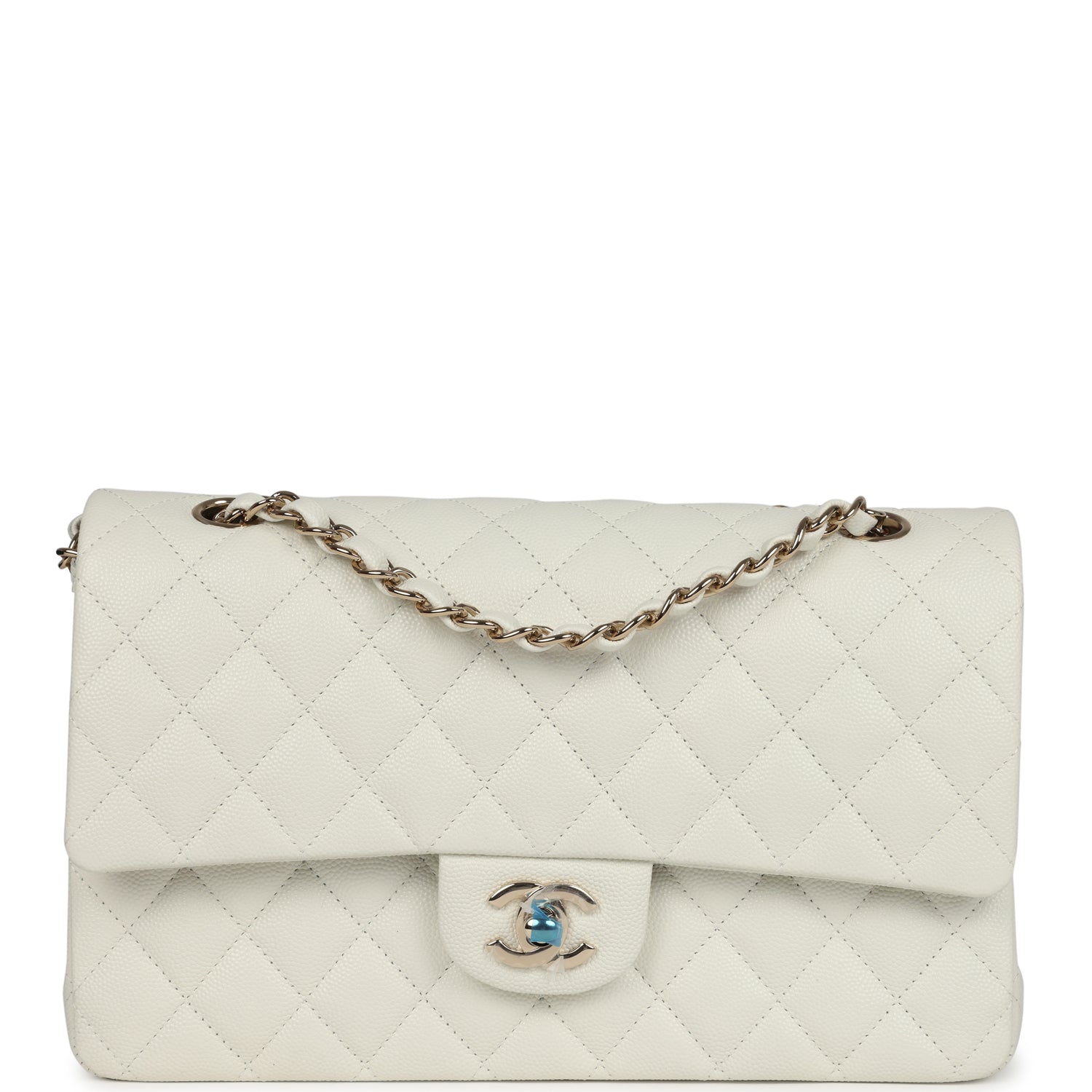 Chanel Medium Classic Double Flap White Caviar Light Gold Hardware
