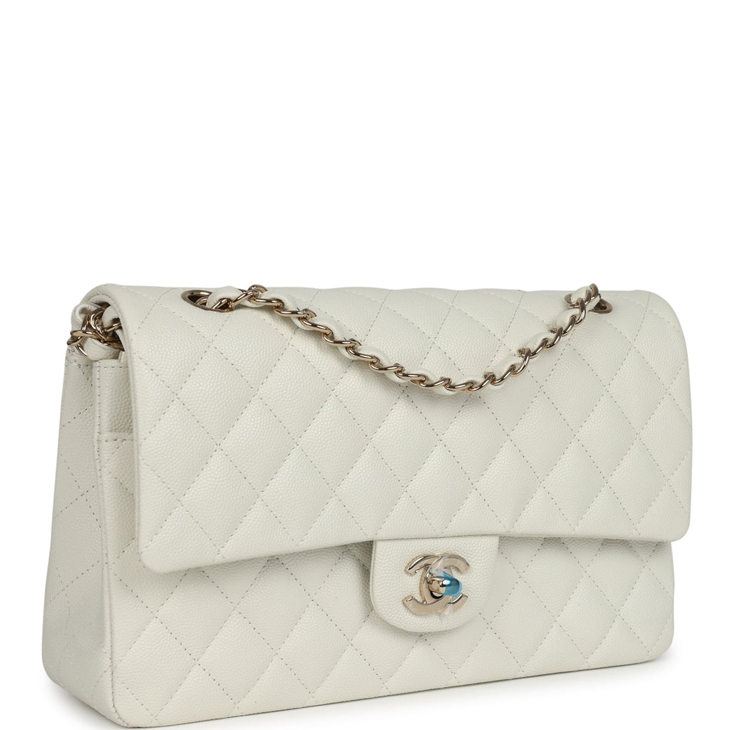 Chanel Medium Classic Double Flap White Caviar Light Gold Hardware