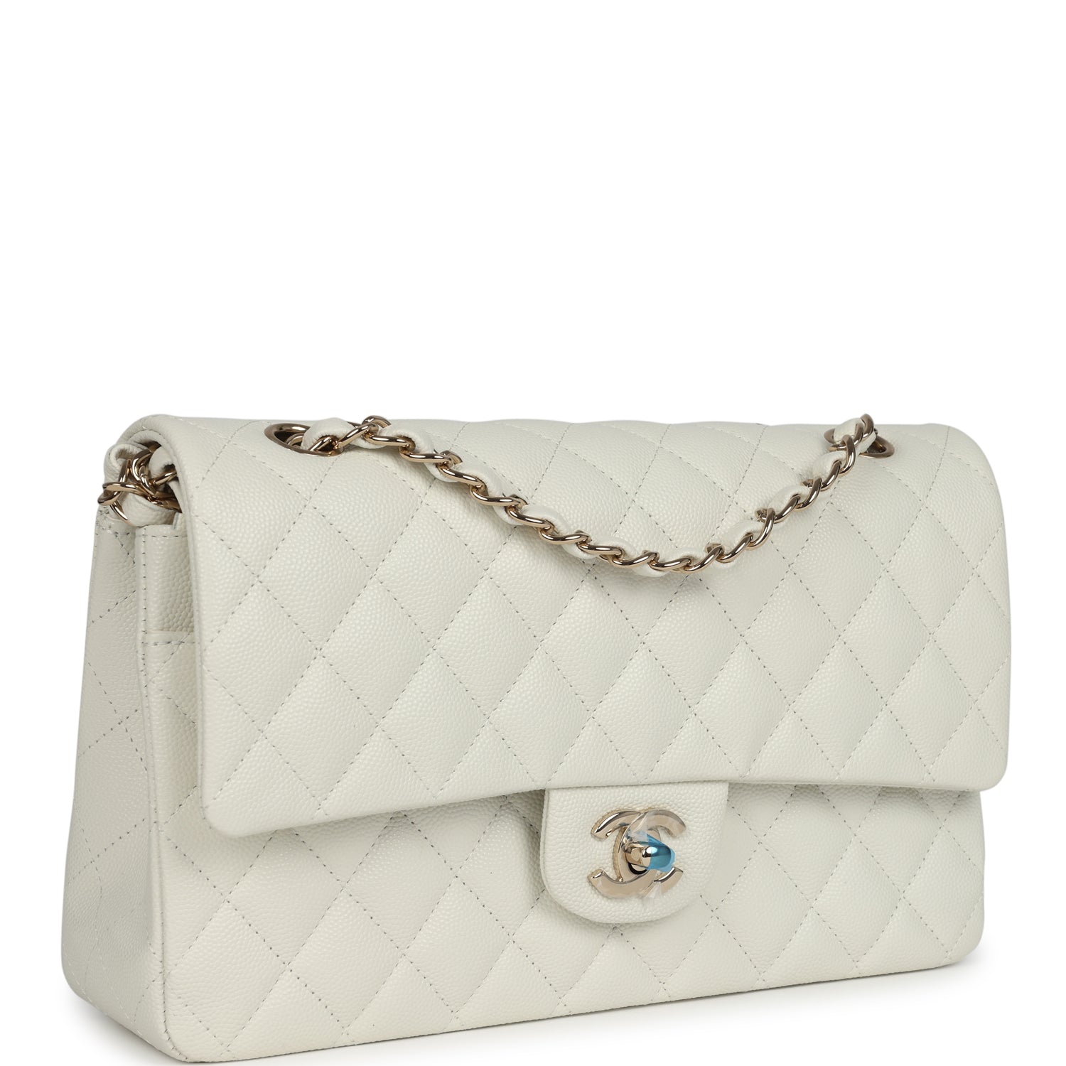 Chanel Medium Classic Double Flap White Caviar Light Gold Hardware