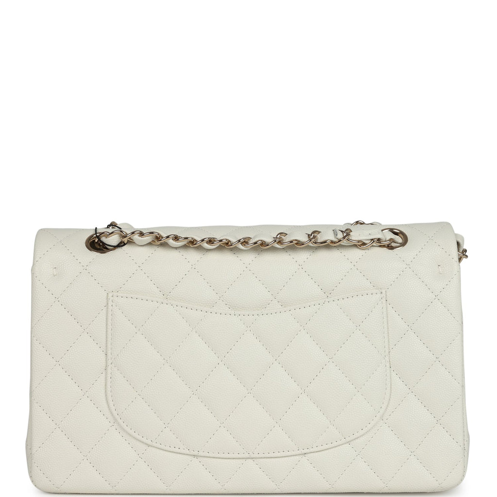 Chanel Medium Classic Double Flap White Caviar Light Gold Hardware