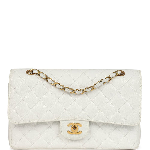 Vintage Chanel Medium Classic Double Flap White Caviar Gold Hardware