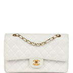 Vintage Chanel Medium Classic Double Flap White Caviar Gold Hardware