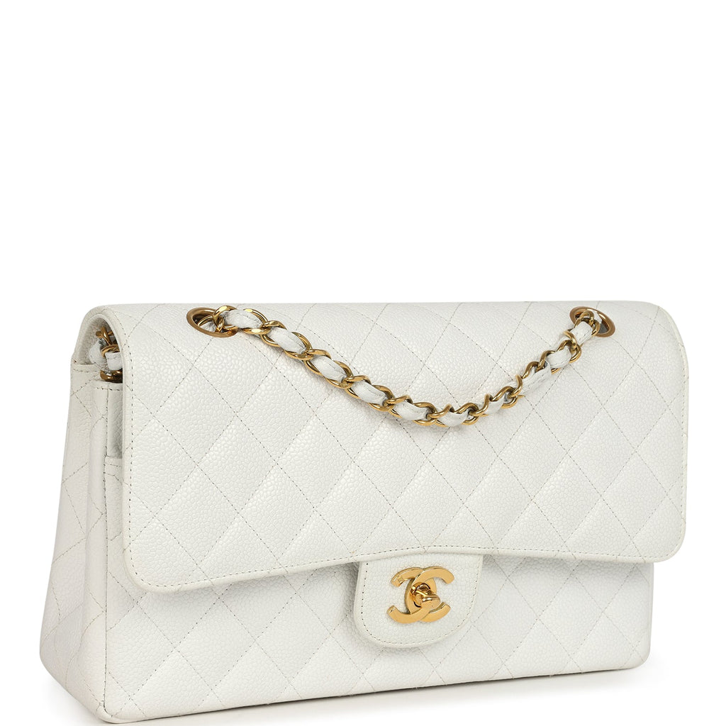 Vintage Chanel Medium Classic Double Flap White Caviar Gold Hardware