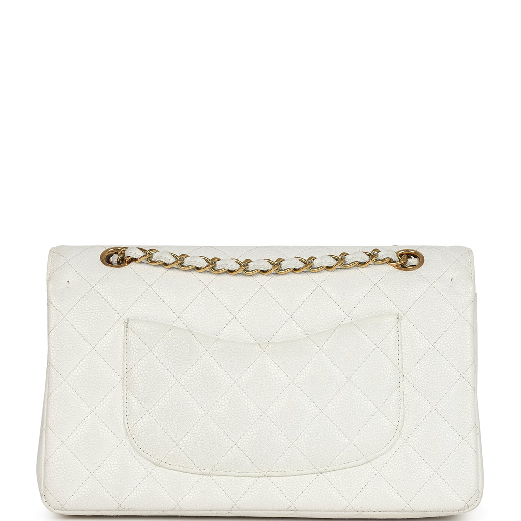 Vintage Chanel Medium Classic Double Flap White Caviar Gold Hardware