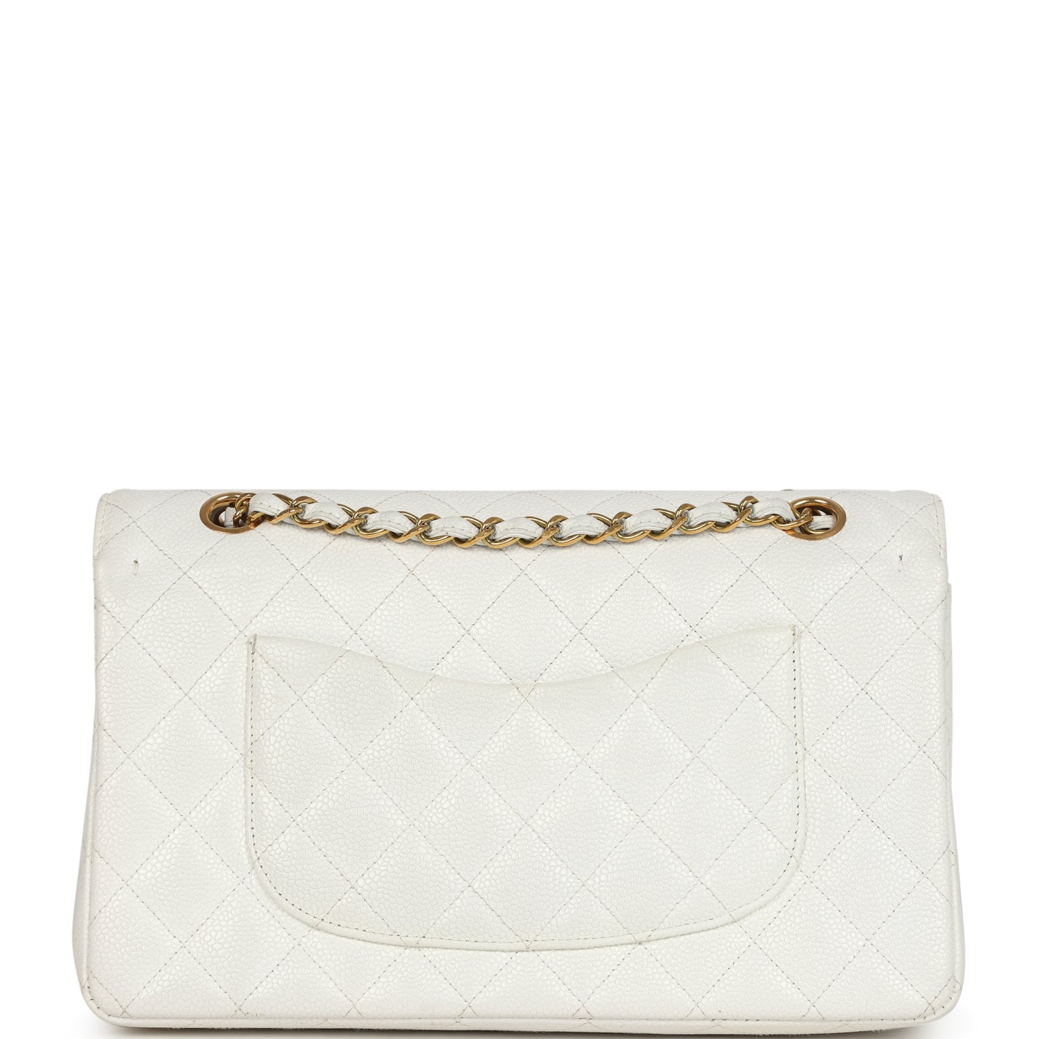 Vintage Chanel Medium Classic Double Flap White Caviar Gold Hardware