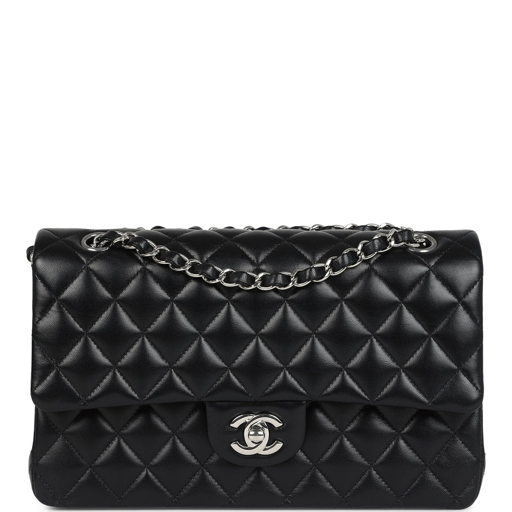 Chanel Medium Classic Double Flap Bag Black Lambskin Silver Hardware
