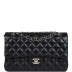 Chanel Medium Classic Double Flap Bag Black Lambskin Silver Hardware
