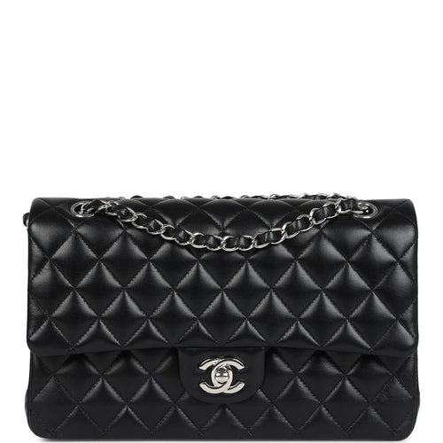 Chanel Medium Classic Double Flap Bag Black Lambskin Silver Hardware