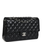 Chanel Medium Classic Double Flap Bag Black Lambskin Silver Hardware