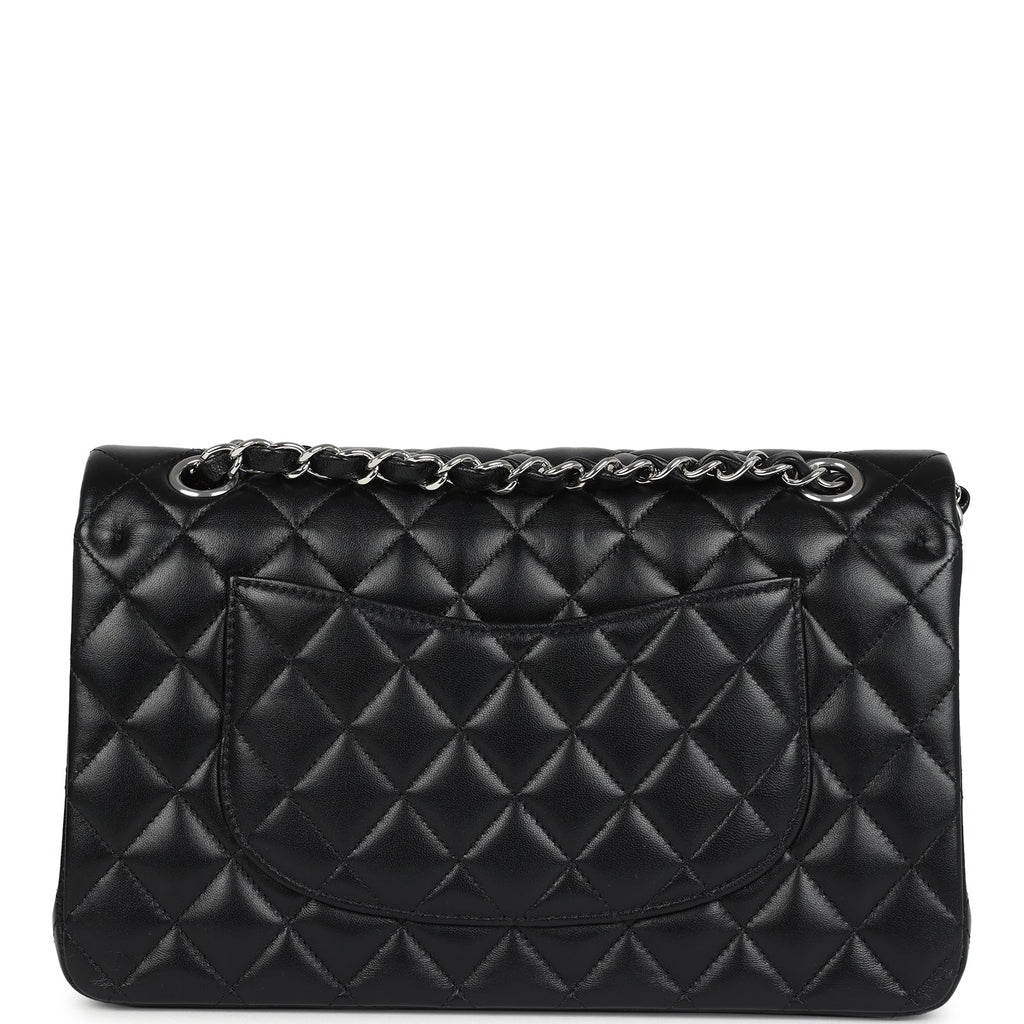 Chanel Medium Classic Double Flap Bag Black Lambskin Silver Hardware