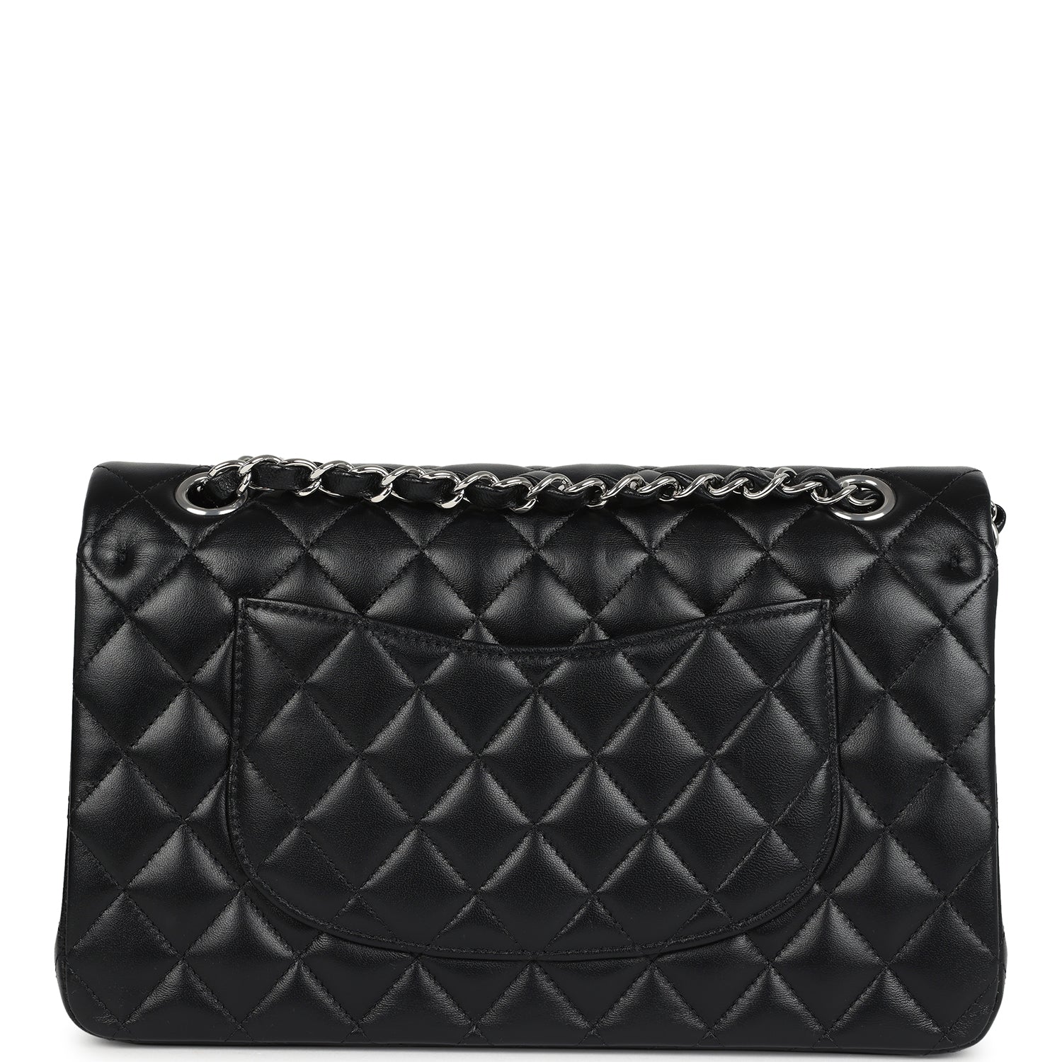 Chanel Medium Classic Double Flap Bag Black Lambskin Silver Hardware