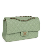 Chanel Medium Classic Double Flap Bag Light Green Caviar Light Gold Hardware