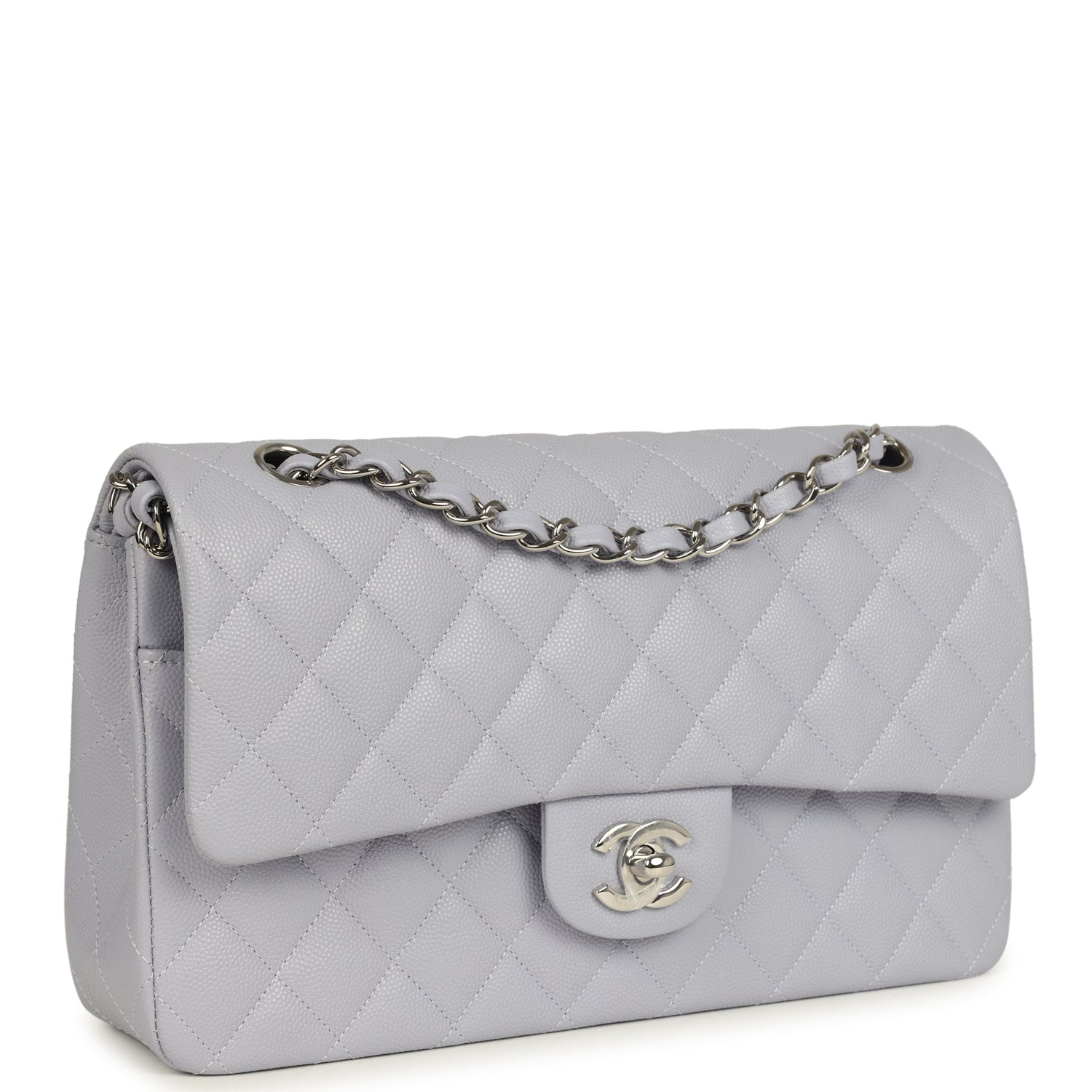 Chanel Medium Classic Double Flap Bag Light Purple Caviar Silver Hardware