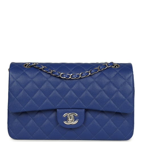 Chanel Medium Classic Double Flap Bag Blue Shiny Caviar Silver Hardware