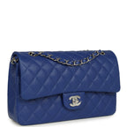 Chanel Medium Classic Double Flap Bag Blue Shiny Caviar Silver Hardware