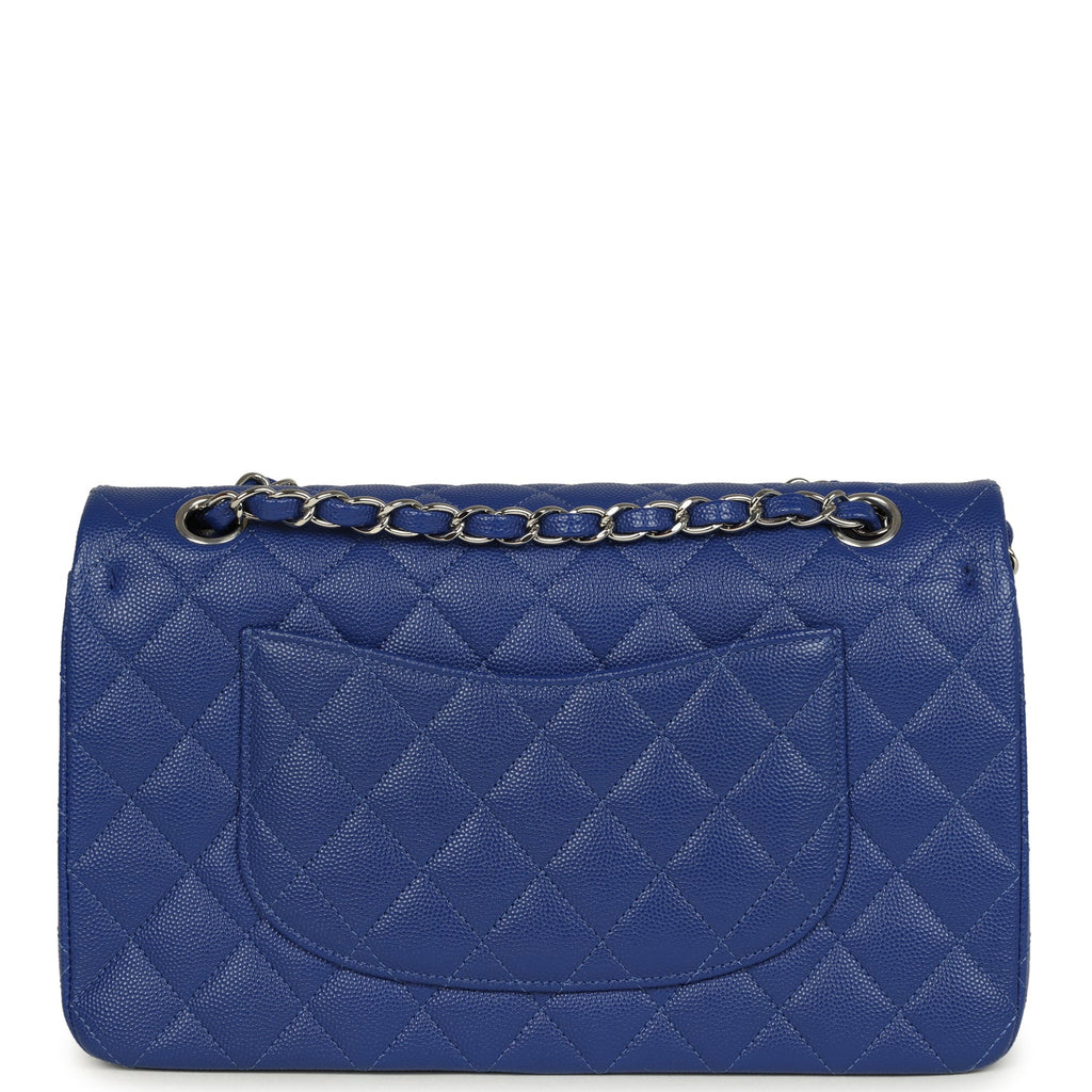 Chanel Medium Classic Double Flap Bag Blue Shiny Caviar Silver Hardware