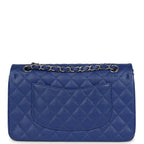 Chanel Medium Classic Double Flap Bag Blue Shiny Caviar Silver Hardware