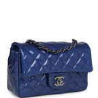 Chanel Mini Rectangular Flap Bag Blue Patent Ruthenium Hardware