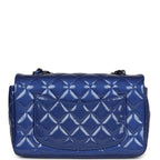 Chanel Mini Rectangular Flap Bag Blue Patent Ruthenium Hardware