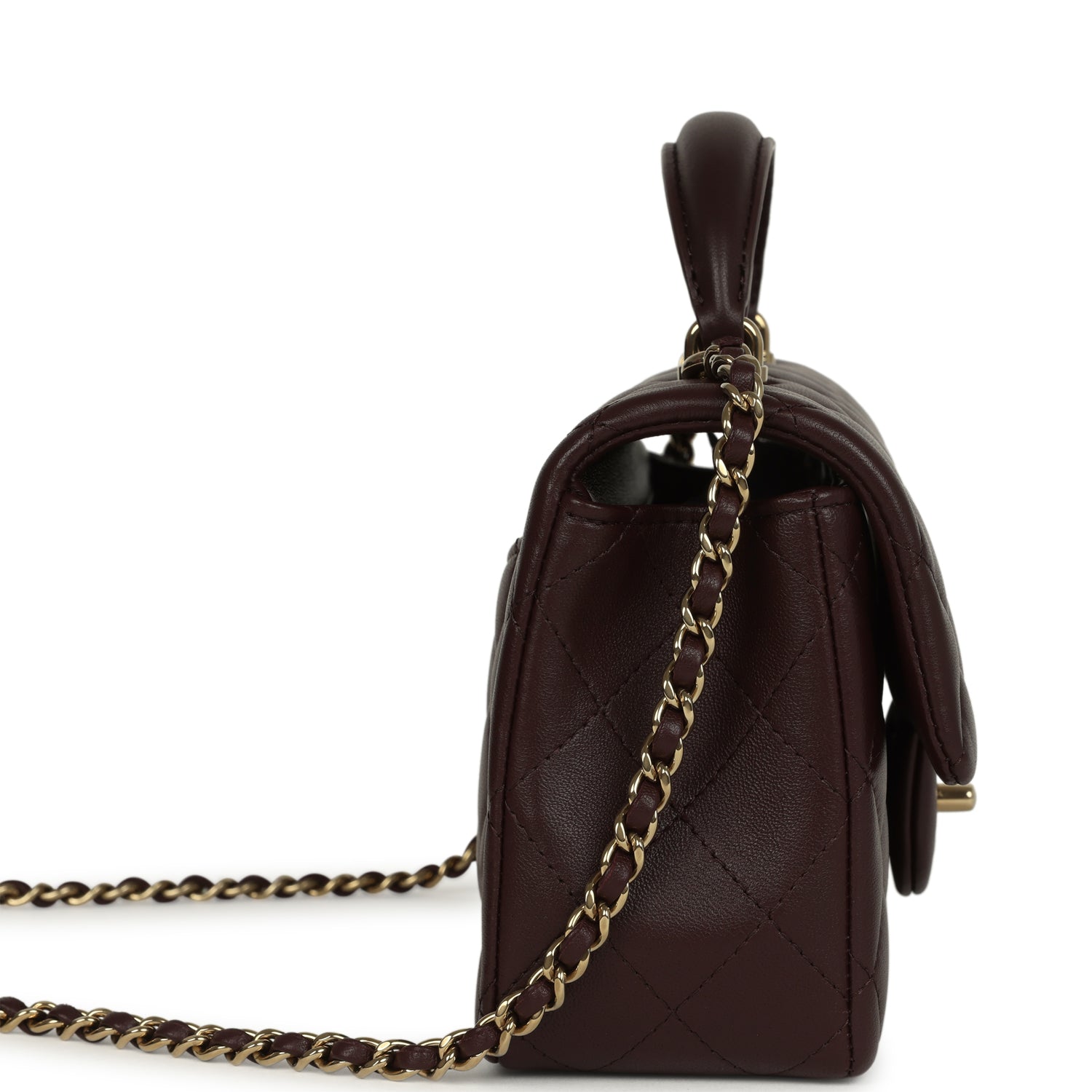 Chanel Mini Rectangular Flap Bag with Top Handle Dark Brown Lambskin Light Gold Hardware