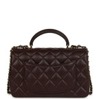 Chanel Mini Rectangular Flap Bag with Top Handle Dark Brown Lambskin Light Gold Hardware
