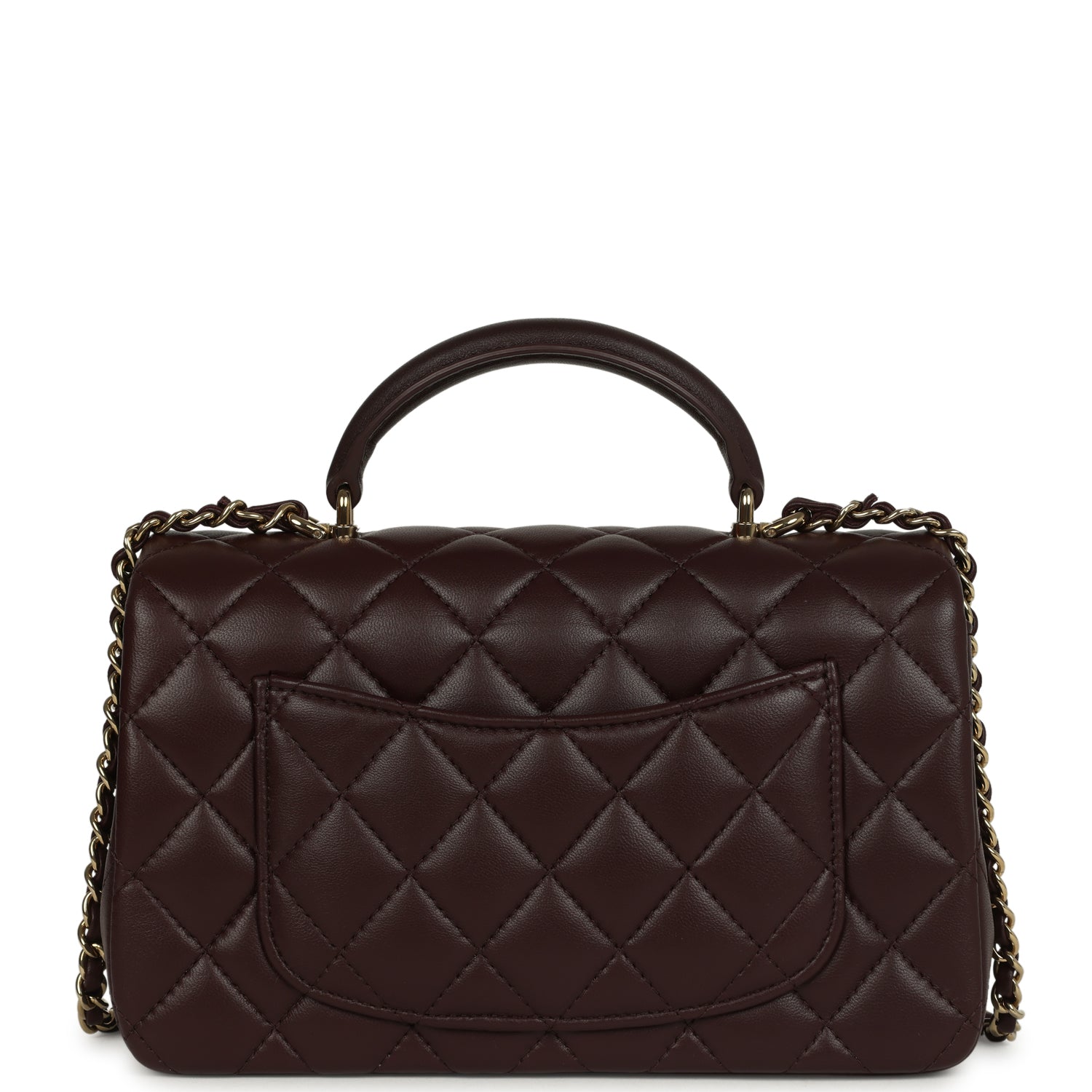 Chanel Mini Rectangular Flap Bag with Top Handle Dark Brown Lambskin Light Gold Hardware