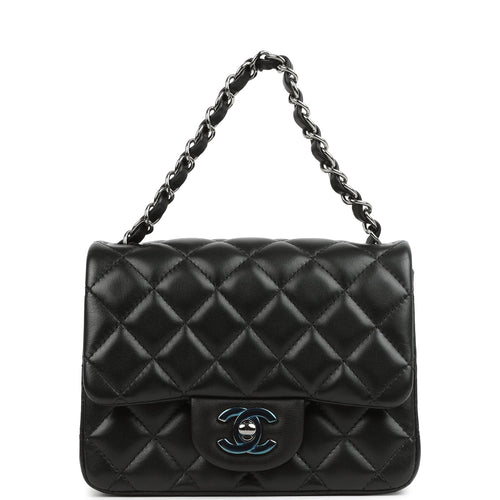 Chanel Mini Classic Square Flap Bag Black Lambskin Ruthenium Hardware