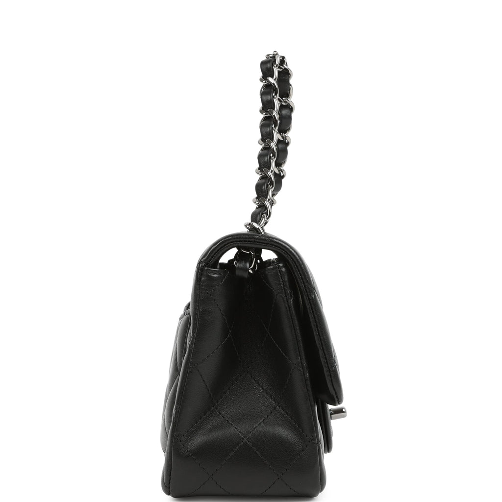 Chanel Mini Classic Square Flap Bag Black Lambskin Ruthenium Hardware