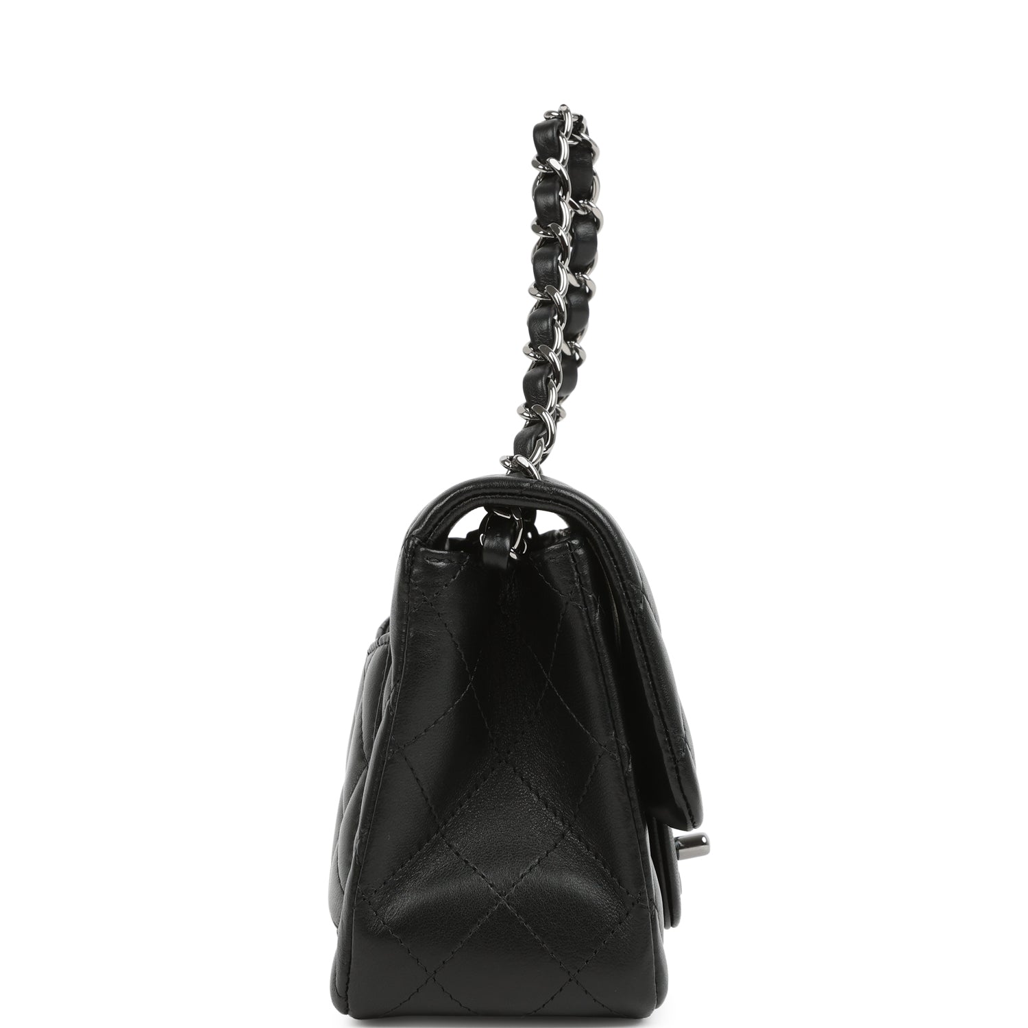 Chanel Mini Classic Square Flap Bag Black Lambskin Ruthenium Hardware