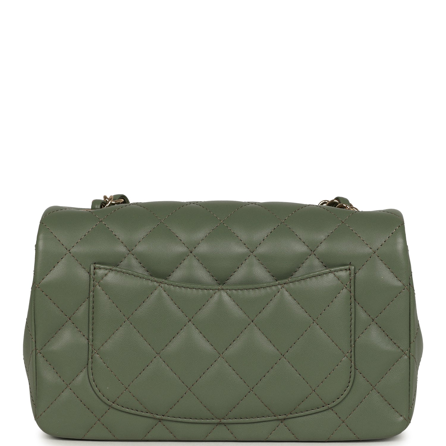 Chanel Mini Rectangular Flap Bag Dark Green Lambskin Light Gold Hardware