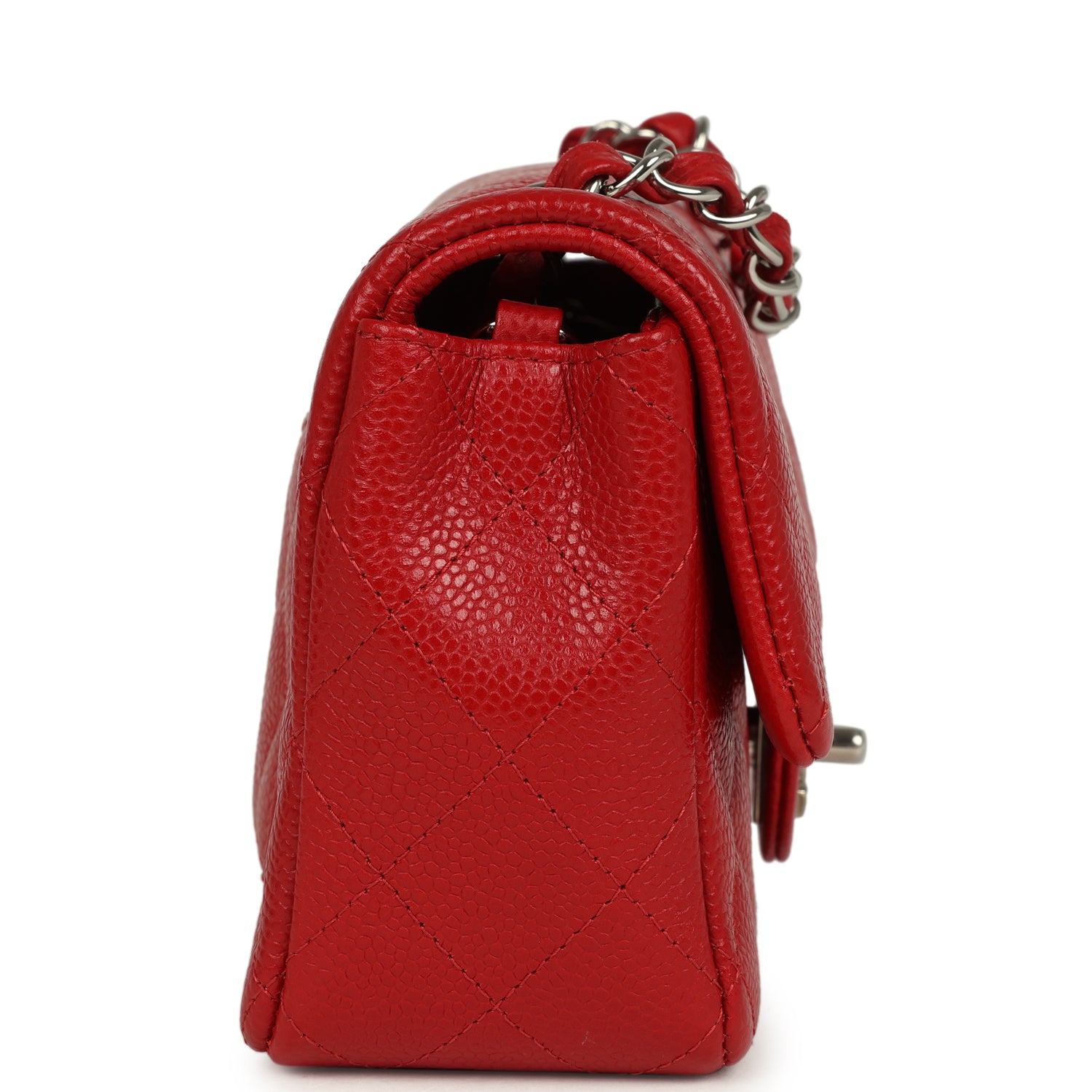 Chanel Mini Rectangular Flap Red Caviar Silver Hardware