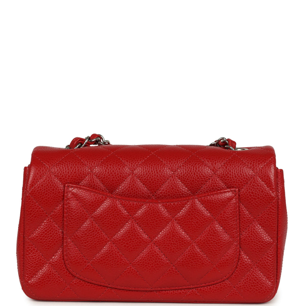 Chanel Mini Rectangular Flap Red Caviar Silver Hardware
