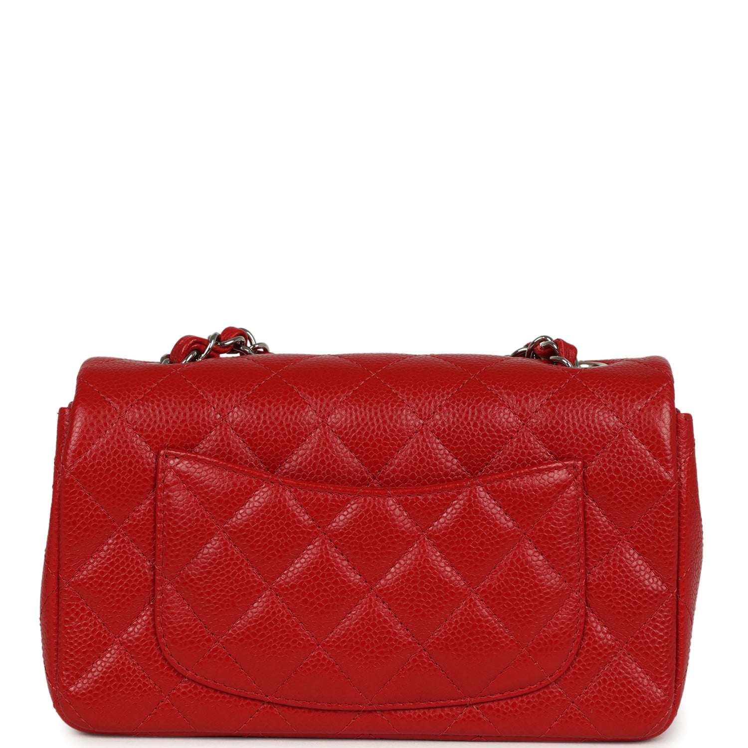 Chanel Mini Rectangular Flap Red Caviar Silver Hardware