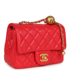 Chanel Mini Pearl Crush Square Flap Bag Red Lambskin Brushed Gold Hardware
