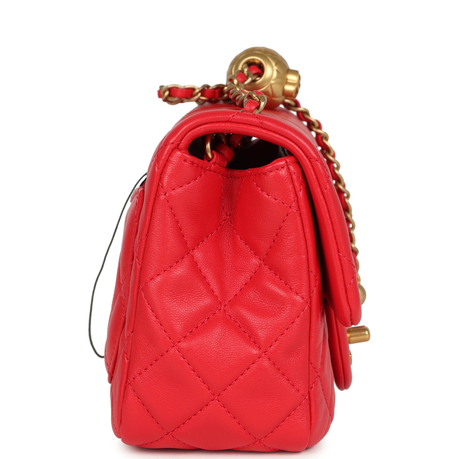 Chanel Mini Pearl Crush Square Flap Bag Red Lambskin Brushed Gold Hardware