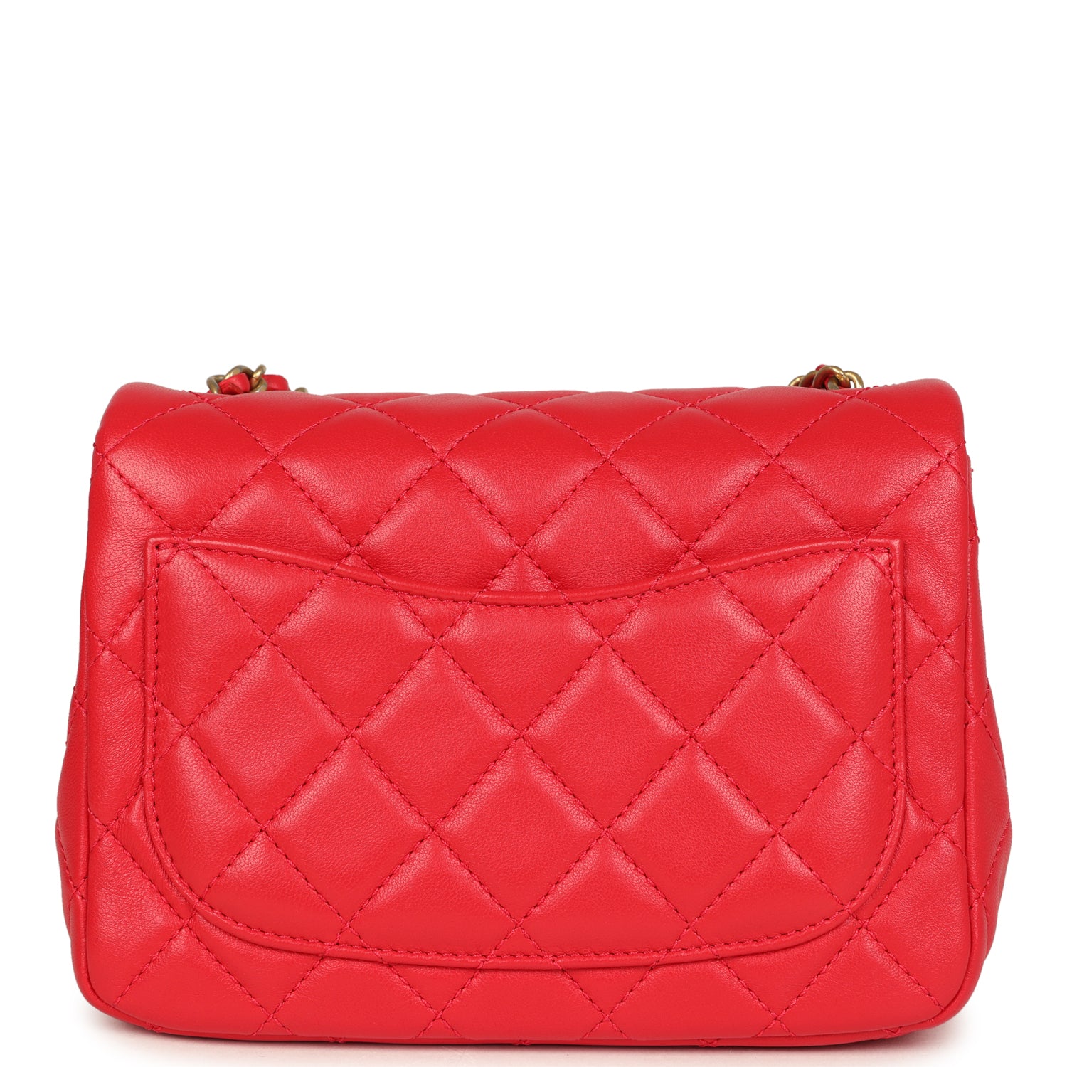 Chanel Mini Pearl Crush Square Flap Bag Red Lambskin Brushed Gold Hardware