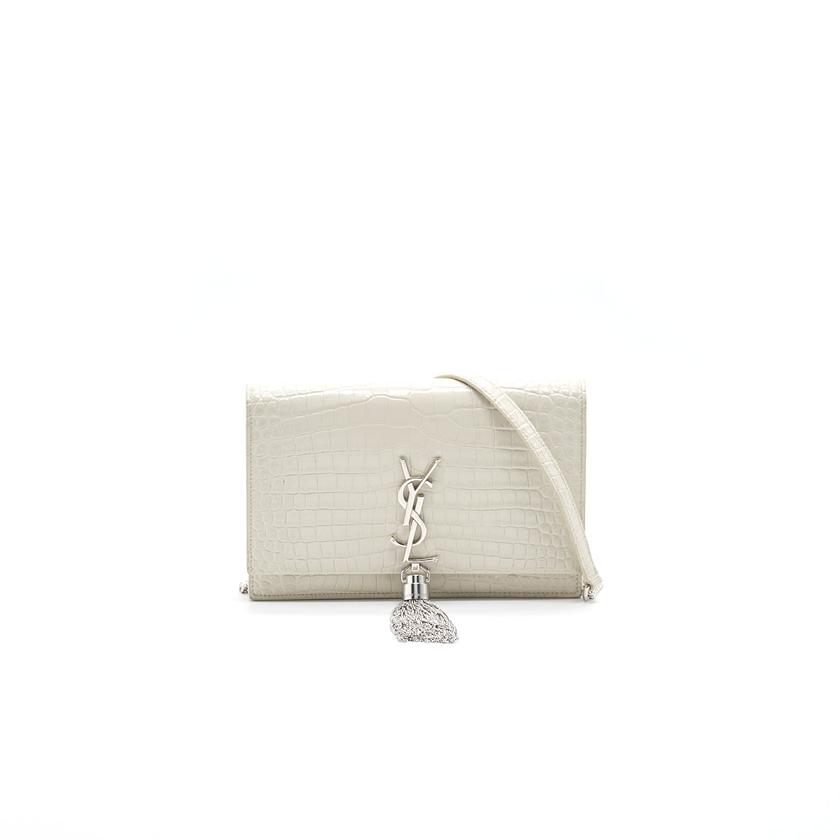 Saint Laurent /YSL Kate small chain wallet with tassel in crocodile-embossed shiny skin