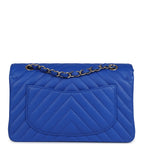 Chanel Small Classic Double Flap Blue Chevron Caviar Light Gold Hardware
