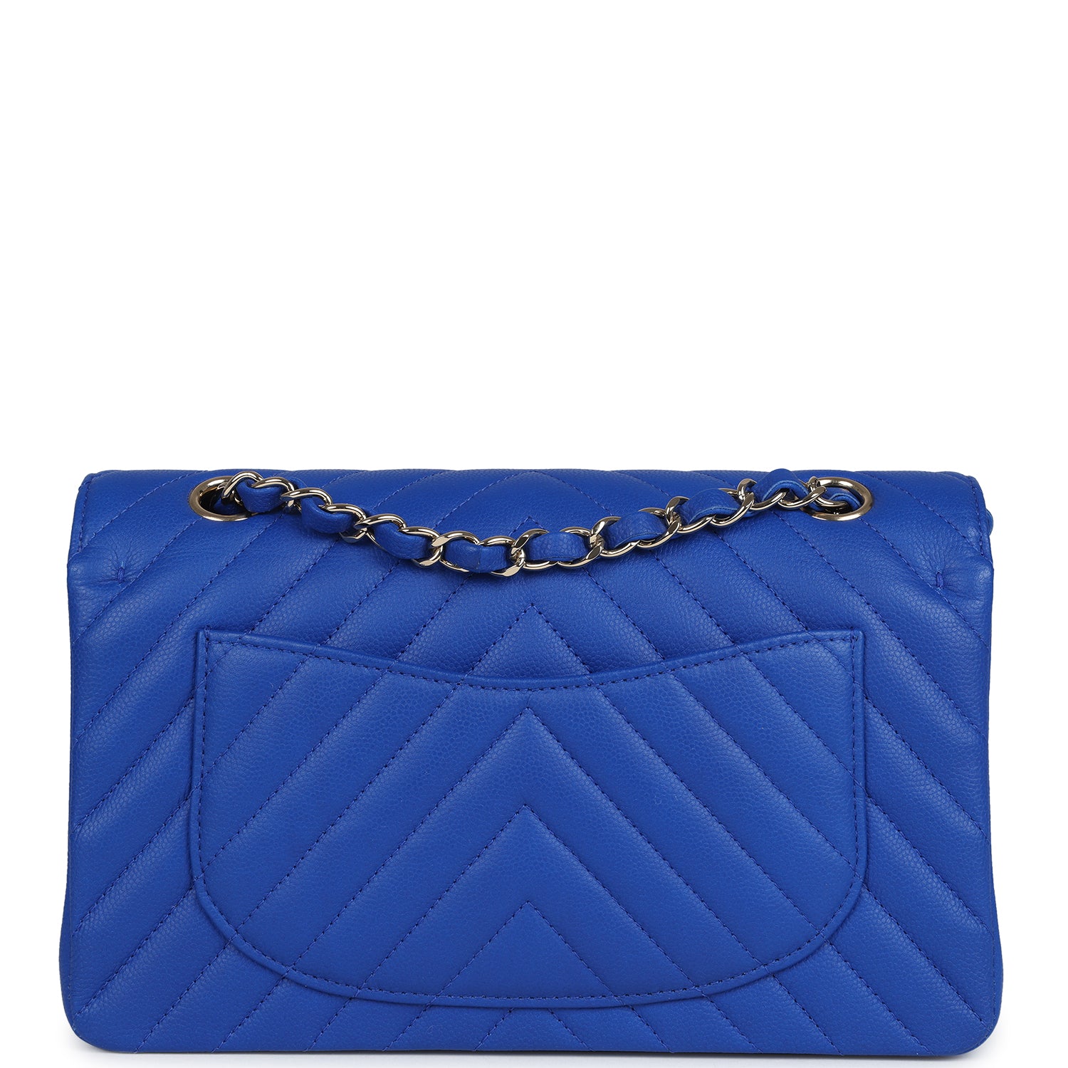 Chanel Small Classic Double Flap Blue Chevron Caviar Light Gold Hardware