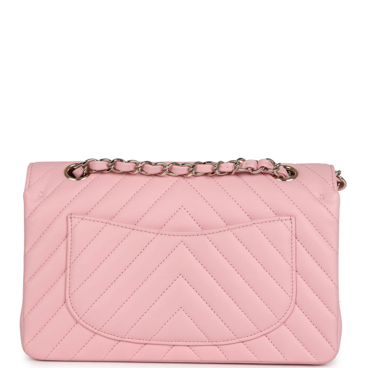 Chanel Small Classic Double Flap Bag Light Pink Chevron Caviar Light Gold Hardware